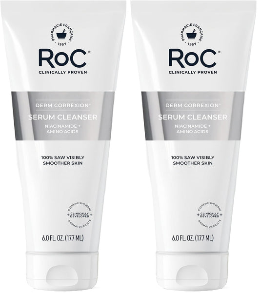RoC Retinol Correxion Deep Wrinkle Serum Facial Cleanser with Niacinamide for Anti-Aging & Fine Lines,Makeup Remover,Ophthalmologist Tested Skin Care,6 oz,(Pack of 2)