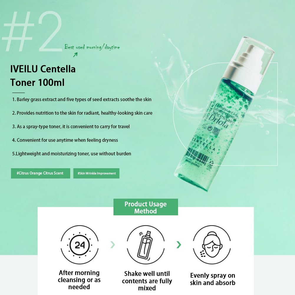 Byulbyulskin Korean Dr.LoLa Time-Goes-Slowly Set | Red Ginseng Anti-Wrinkle Face Cream | Adenosine Nourish & Smooth Skin | Green Centella Toner Spray AM for Moisturizing | Korean Skincare