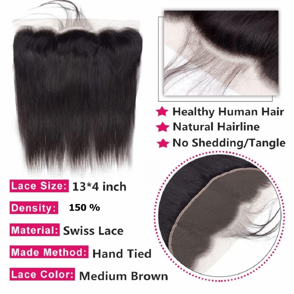 Lace Frontal Closure 13x4 Ear to Ear HD Lace Frontal Human Hair 8 Inch Brazilian Virgin Hair Straight Frontal Swiss Lace Frontal Closure Natural Black Color