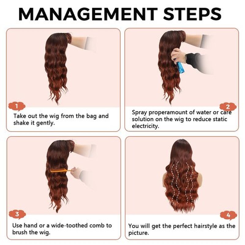 UNNYMGER Reddish Brown Wig with Bangs Long Curly Wig for Women Natural Wavy Wigs skin-friendly synthetic fibersc for festival holiday Use 26IN