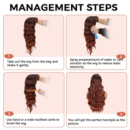 UNNYMGER Reddish Brown Wigs with Bangs,Long Curly Wig for Women Long Wavy Wig Synthetic Hair Wig for festival holiday Use 26IN (R1B-99-350)