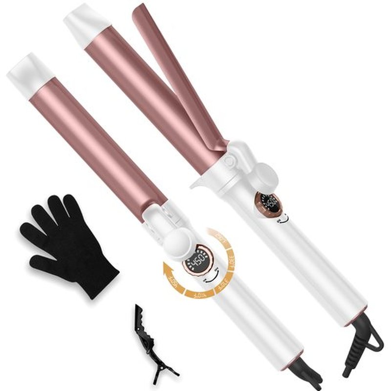 1 1/4 Inch Curling Iron,Curling Wand for Long Hair,5 Adjustable Temp LCD Digital Control,32 mm Thin Long Barrel Curling Iron Double Voltage 110-240V