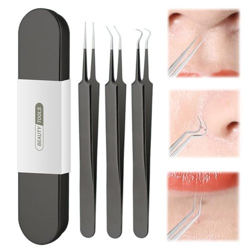 xwxwseui Usiveinborn Blackhead Remover Upgraded, Usiveinborn Blackhead Tweezers, Professional Upgraded Facial Blackhead Remover Tweezers, Blackhead Remover Tools Sets (A2-Green-3pcs)