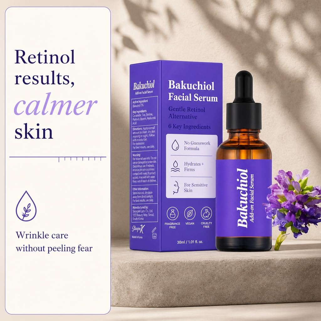 Korean Bakuchiol Oil Serum for Face - High-Potency Mix-in Concentrate - Bakuchiol Plumping Serum - Gentle Retinol Alternative for Wrinkle Care - Hydrating & Firming Anti-Aging Skincare 30ml