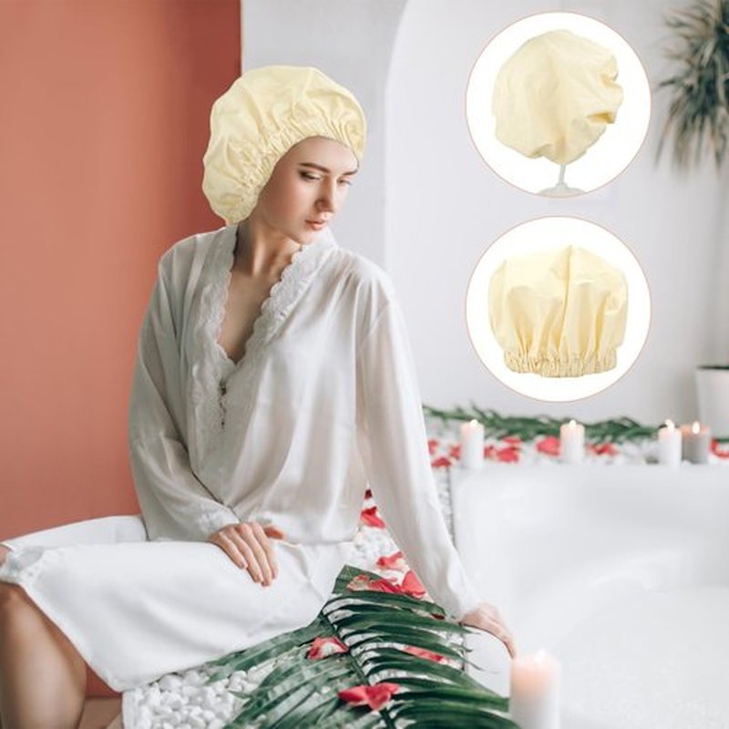 Reusable Shower Cap for Women, Large Waterproof Shower Bonnet Washable Elastic Band Bath Hair Hat for Long Hair, Braids(Champagne)