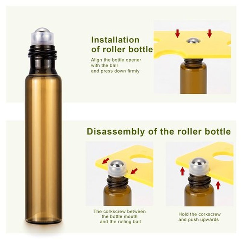 10ml Small Essential Oils Roller Bottles for Oils, 8-Pack 1/3 Oz Slim Amber Glass Roll-on Bottles for Essential Oils, Empty Eye Rollerball Bottle with Roller Ball for Perfumes, Lip Balms and Travel