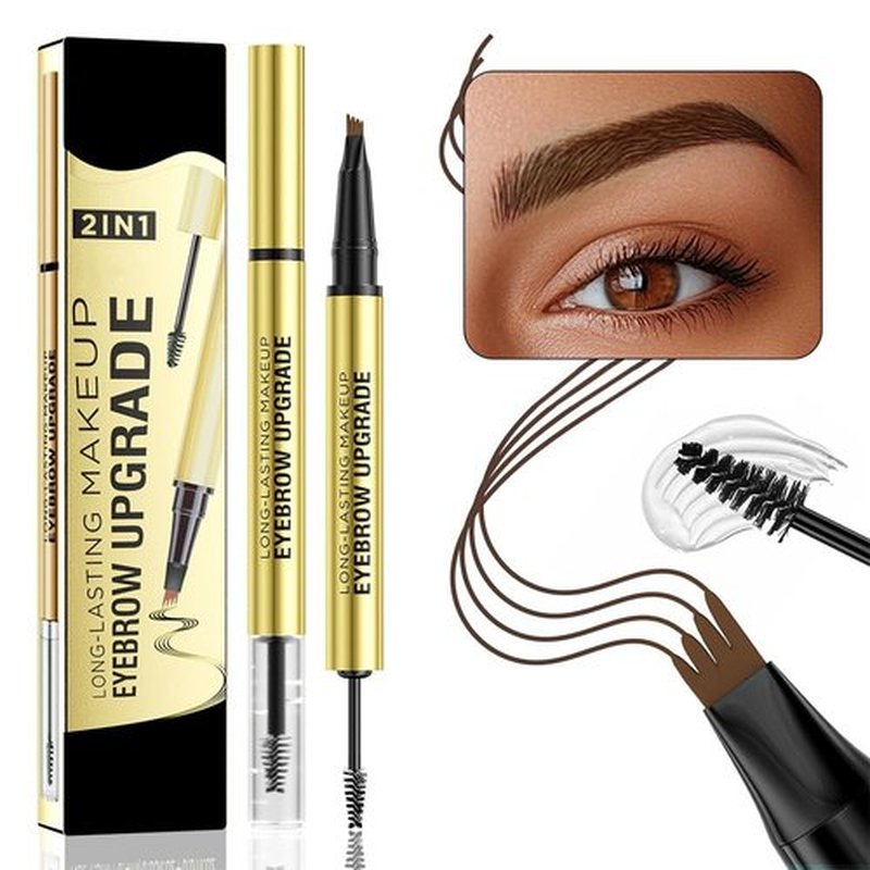 2 PCS Microblading Eyebrow Pencil, 2024 New 2 in 1 Magic Eyebrow Tattoo Pencil 4 Micro-Fork Tip, Long-lasting Waterproof Fine Stroke Magic Eyebrow Pencil for Natural Makeup (Black Brown)