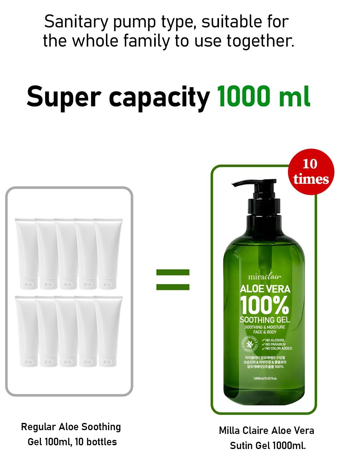 MIRACLAIR 100% Pure Aloe Vera Soothing Gel – Aloe Vera Gel 1000ml, Moisturizing & Calming Skin Care for Face & Body Hair 33.81 fl oz