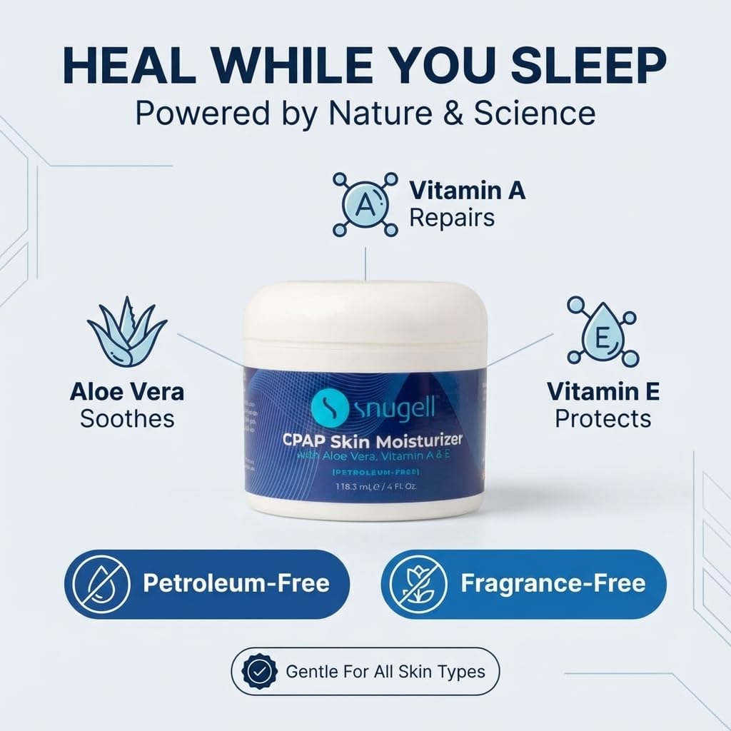 Snugell CPAP Skin Moisturizer Daily Face Cream – 4 Fl. Oz. Each – Aloe Vera, Vitamin A & E – Petroleum-Free Formula – Hydrates & Softens Skin (4 FL Oz Pack of 2)