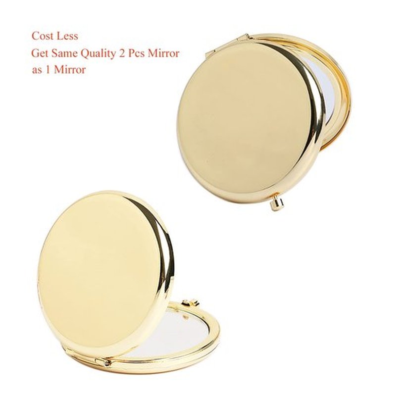oaiqiy Compact Mirror, Handheld 2.75 Inch Travel Makeup Mirror, 1X/2X Magnifying Round Pocket Makeup Mirror(Gold, 2 Pieces)