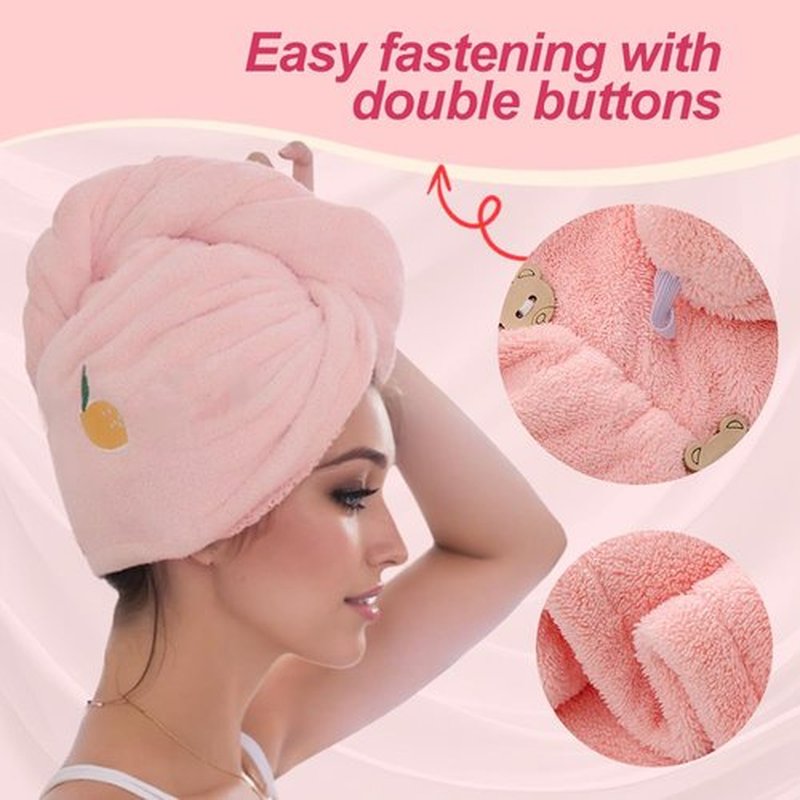 2Pcs Rapid Drying Towel, 2025 New Rapid Drying Towel for Hair with Button, Microfiber Hair Towel for Curly Hair, Rapid Hair Drying Towels for Women Shower (Blue+Pink)
