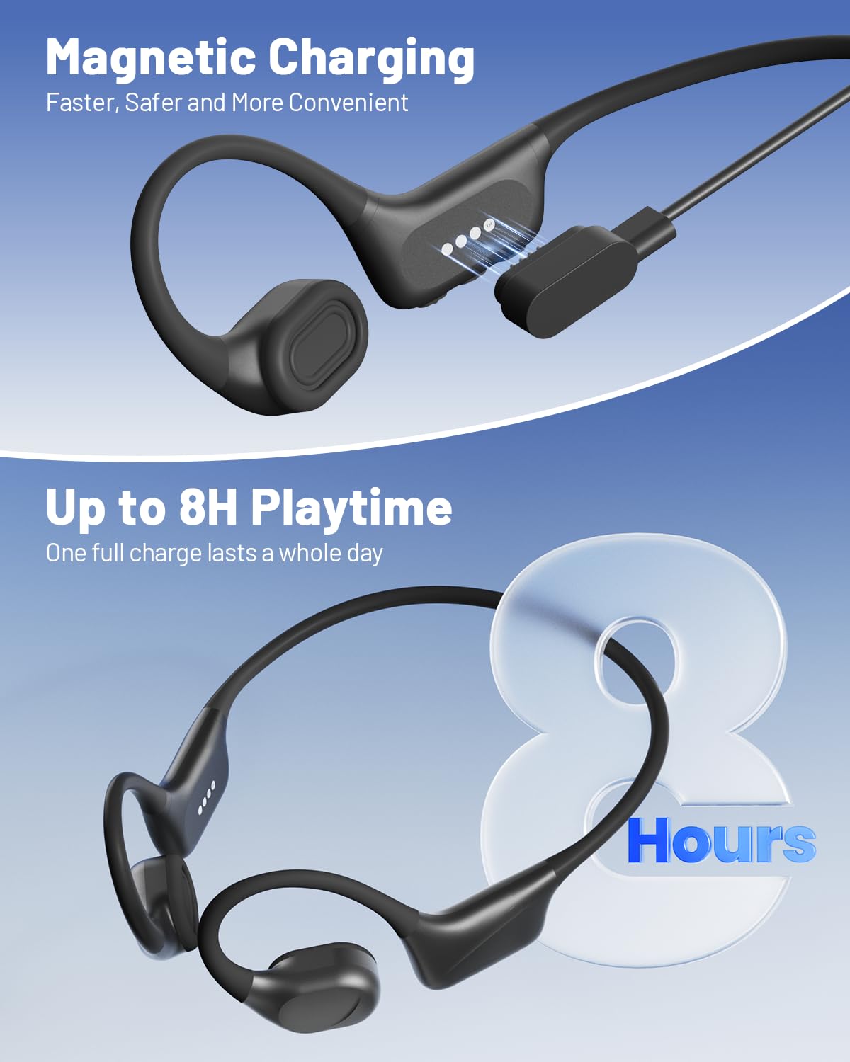 PSIER Bone Conduction Headphones with Dual Driver, IPX8 Waterproof Swimming Headphones Air Conduction Open Ear Buds MP3 Mode 32GB Memory 8H Playtime Bluetooth 6.0 Earbuds Deep Bass for Sports
