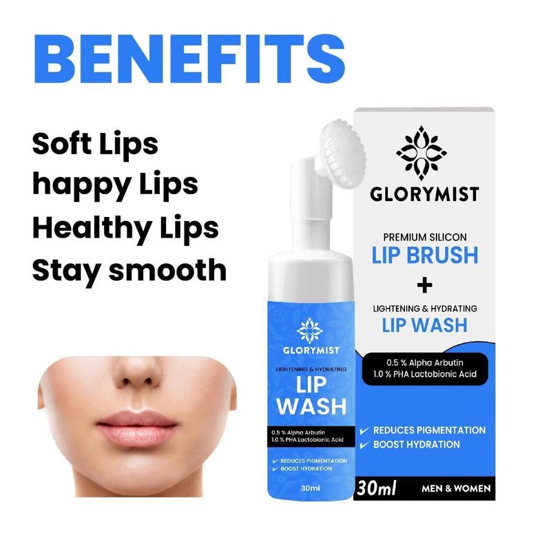 All-In-One Lip Wash & Silicone Brush - Hydrating Foaming Cleanser for Dry, Dark Lips | Daily Care Set (Pack of 2)