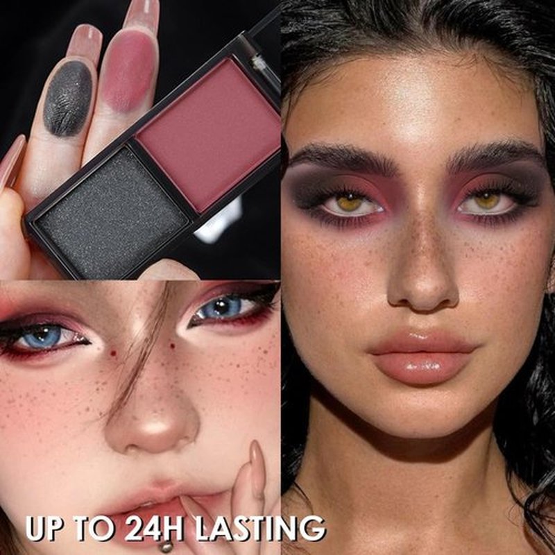 HHLTOH Two Color Matte Shimmer Eyeshadow, Wine Red Black Double Pigment Eye Shadow Powder,Long-Lasting Waterproof Makeup Palette,Blendable,Easy-To-Apply and Compact for Travel， 0.14 Oz 04#