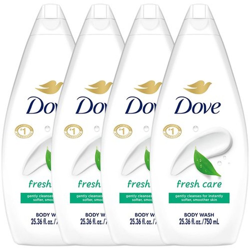 Dove Body Wash, Fresh Care, Value-Size 4-Pack – Soothing Moisturizing Cleanser for Soft Skin, 25.36 Oz Ea