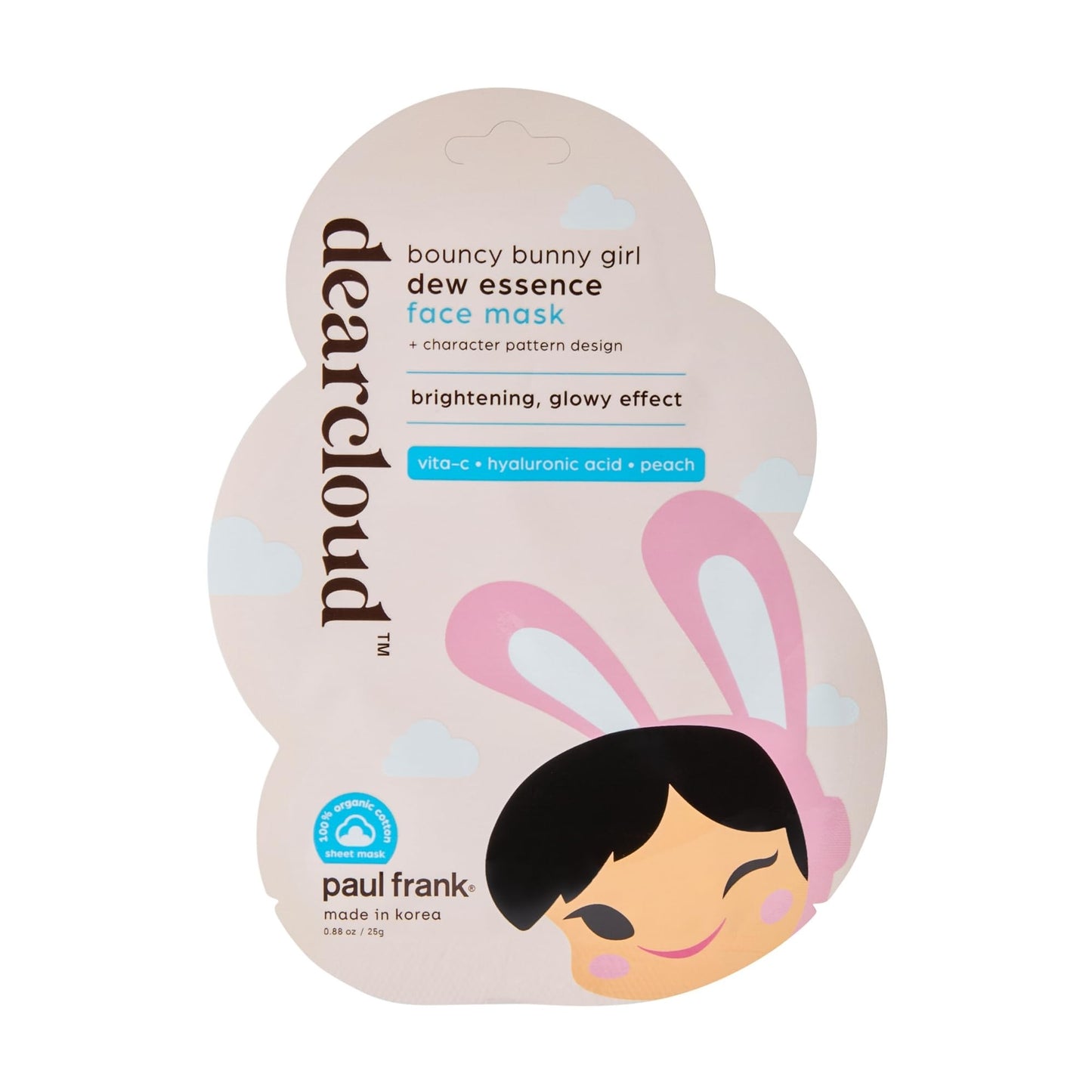 dearcloud Paul Frank Bouncy Bunny Girl Dew Essence Face Mask, Korean Sheet Mask - Tranexamic Acid, Niacinamide & Squalane (3 Count)