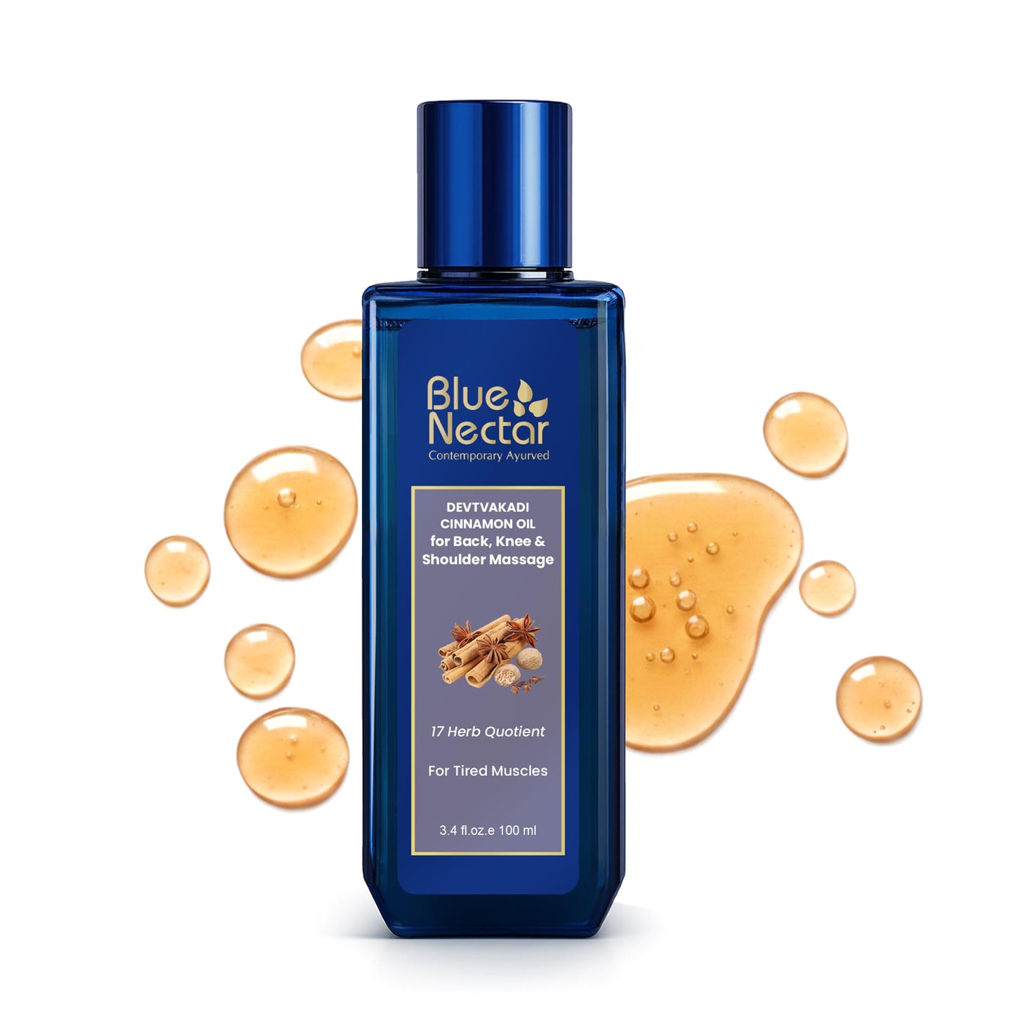 Blue Nectar Ayurvedic Back, Joint and Shoulder Pain Oil with Cinnamon, Clove Essential Oils (17 Herbs, 3.38 Fl oz)