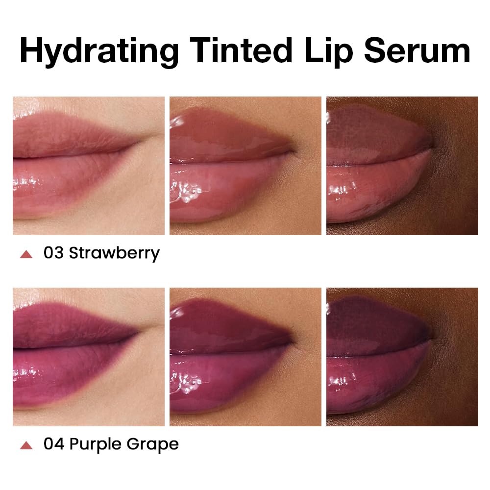 FeiCuiYun 2Pcs Lip Tinted Glowy Balm Hydrating Tinted Lip Serum Lip Gloss, Ultra-Hydrating Natural Vegan Lip Balm, Sheer-Tinted Shine & Hydration, Soothes & Softens Dry Lips Skincare 03+04