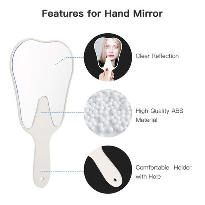 Annhua Handheld Mirrors with Handle Small Face Mirror, Tooth Shaped Hand Mirror Makeup, Used for Dentist Office, Clinic, Bathroom, Barber and Salon - White