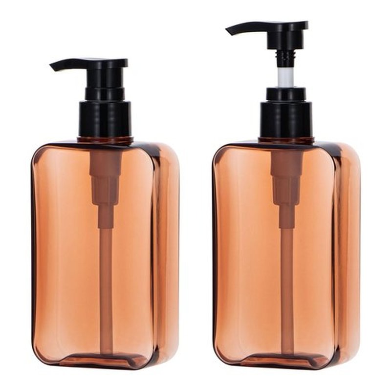 Yebeauty 2 Pack Pump Bottle Dispenser, 6.8oz 200ml Refillable Shampoo and Conditioner Bottles Empty Plastic Shower Hand Soap Dispenser Lotion Body Wash Container for Bathroom, Clear Amber