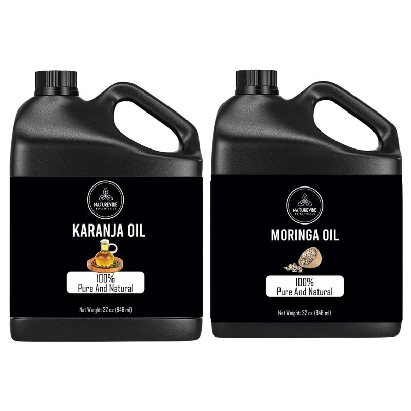 Karanja Oil & Moringa Seed Oil Combo - 32oz Natural Oils for Skin & Hair Care