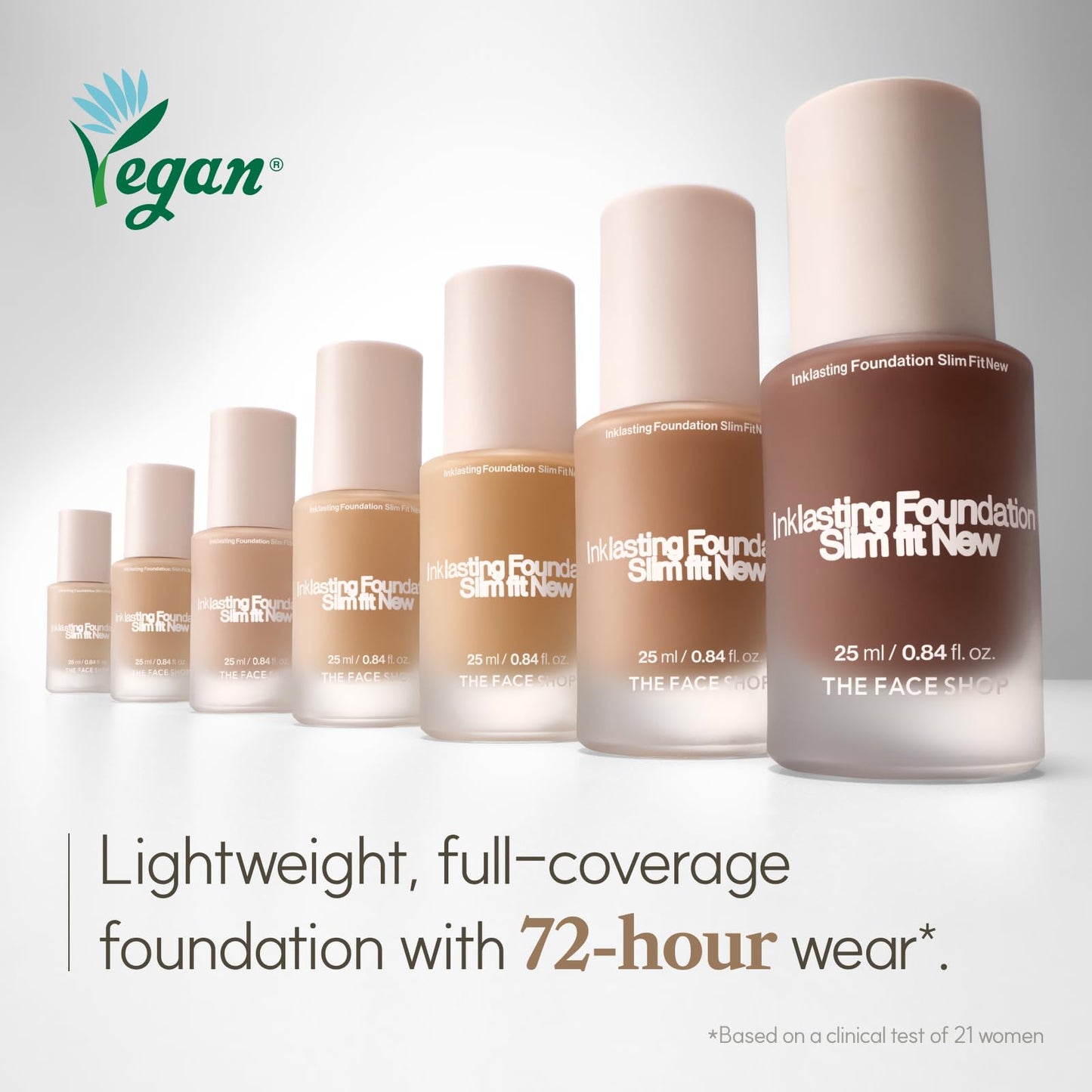 THE FACE SHOP Ink Lasting Liquid Foundation, Full Coverage, 72‑Hour Wear Semi‑Matte Finish, Makeup with Bakuchiol, C010 Fair Cool, 0.84 Fl. Oz.