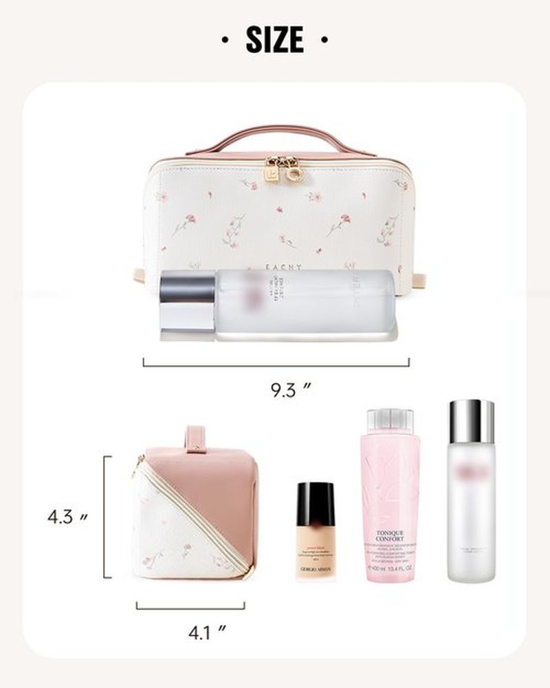 EACHY Travel Makeup Bag,Large Capacity Cosmetic Bags for Women,Waterproof Portable Pouch Open Flat Toiletry Bag Pattern Makeup Bag (X-Pink)