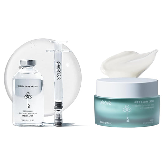 Glow Caviar Hydration & Radiance Duo | Green Caviar Ampoule & Glow Cream with Niacinamide & Ferulic Acid for Sensitive & Dry Skin