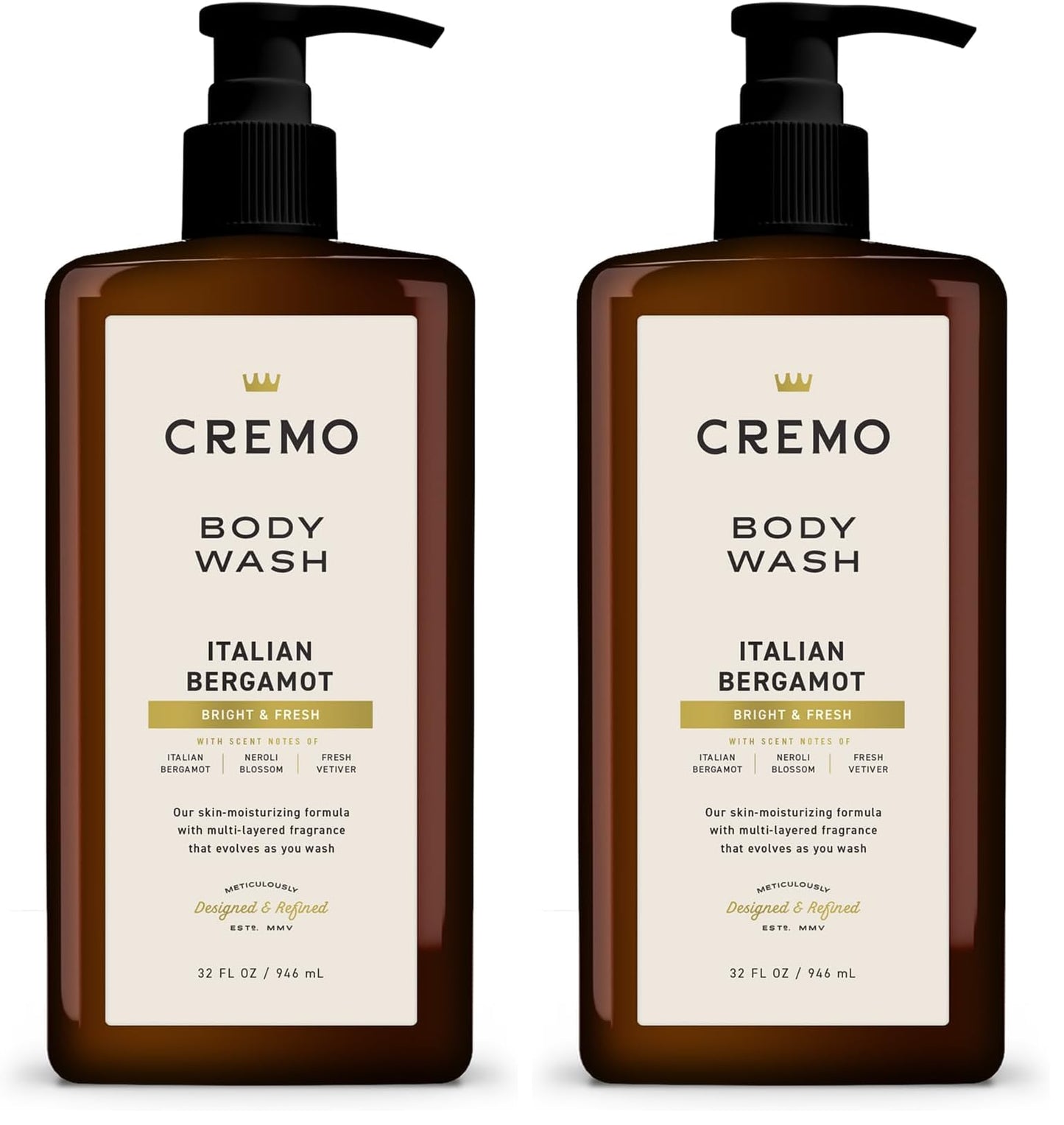 Cremo Rich-Lathering Italian Bergamot Body Wash for Men, 32 Fl Oz (Pack of 2)