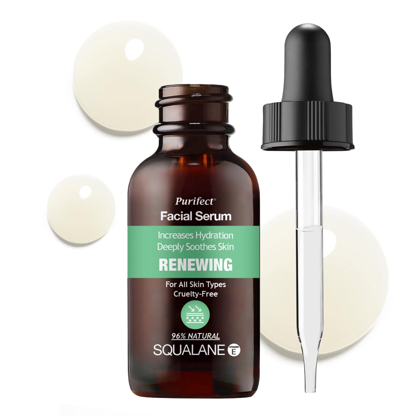 Purifect Renewing Squalane Facial Serum for Skin - Smooths, Softens, and Hydrates with Vitamin E & Arginine, Adds Moisture & Hydration, Cruelty Free Skincare, Made in USA - 1 fl oz