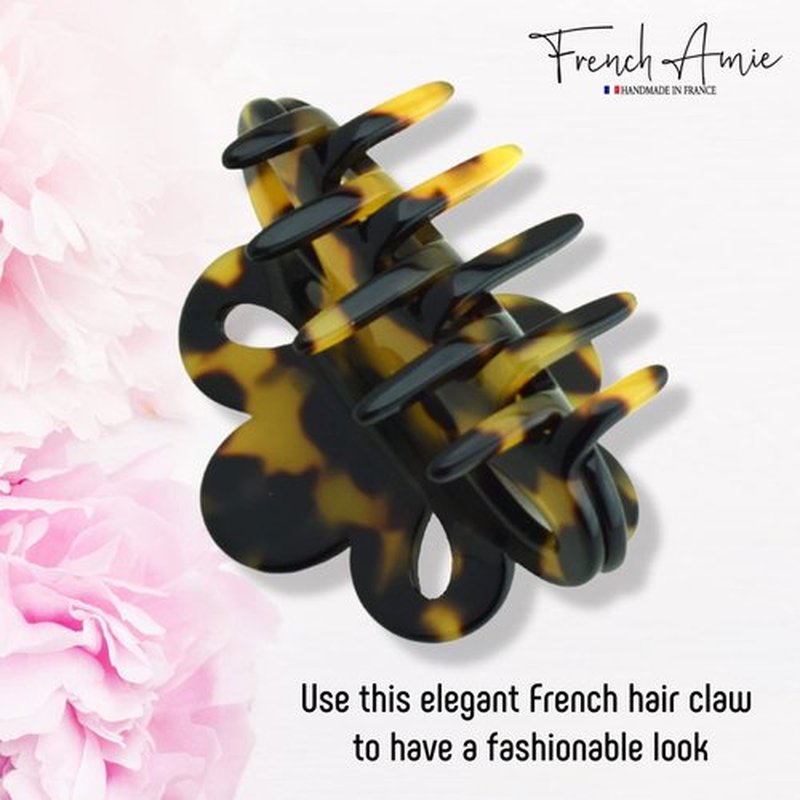 French Amie Flower Small 2 1/4" Handmade Cellulose Acetate Covered Spring Claw No Slip Grip Hair Clips Claw Girls Hair Claw Clips Jaw Fashion Durable Styling Paris Hair Accessories for Women, Made in