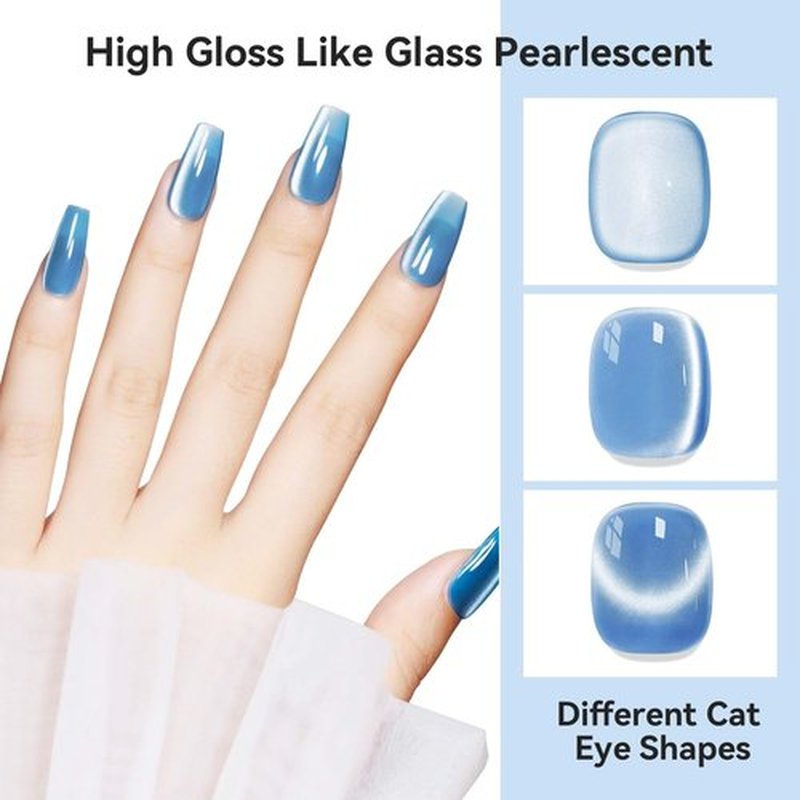 Bevimee Moonlight Cat Eye Gel Nail Polish 12ML Blue Glitter Magnetic Gel Polish Velvet Ceramic Effect Crystal Shimmer Cateye Gel Soak Off UV Gel Nail polish Nail Art Manicure Salon At Home 1Pc