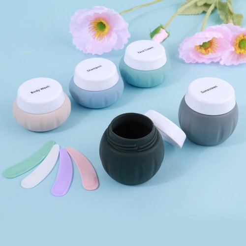 Travel Containers for Toiletries, GLAMFIELDS TSA Approved 2Pcs 1.7oz+3Pcs 1oz Travel Size Silicone Jars BPA Free, Leak-proof Travel Essentials with Lid for Cosmetic Face Hand Body Cream Grey (5Pack)
