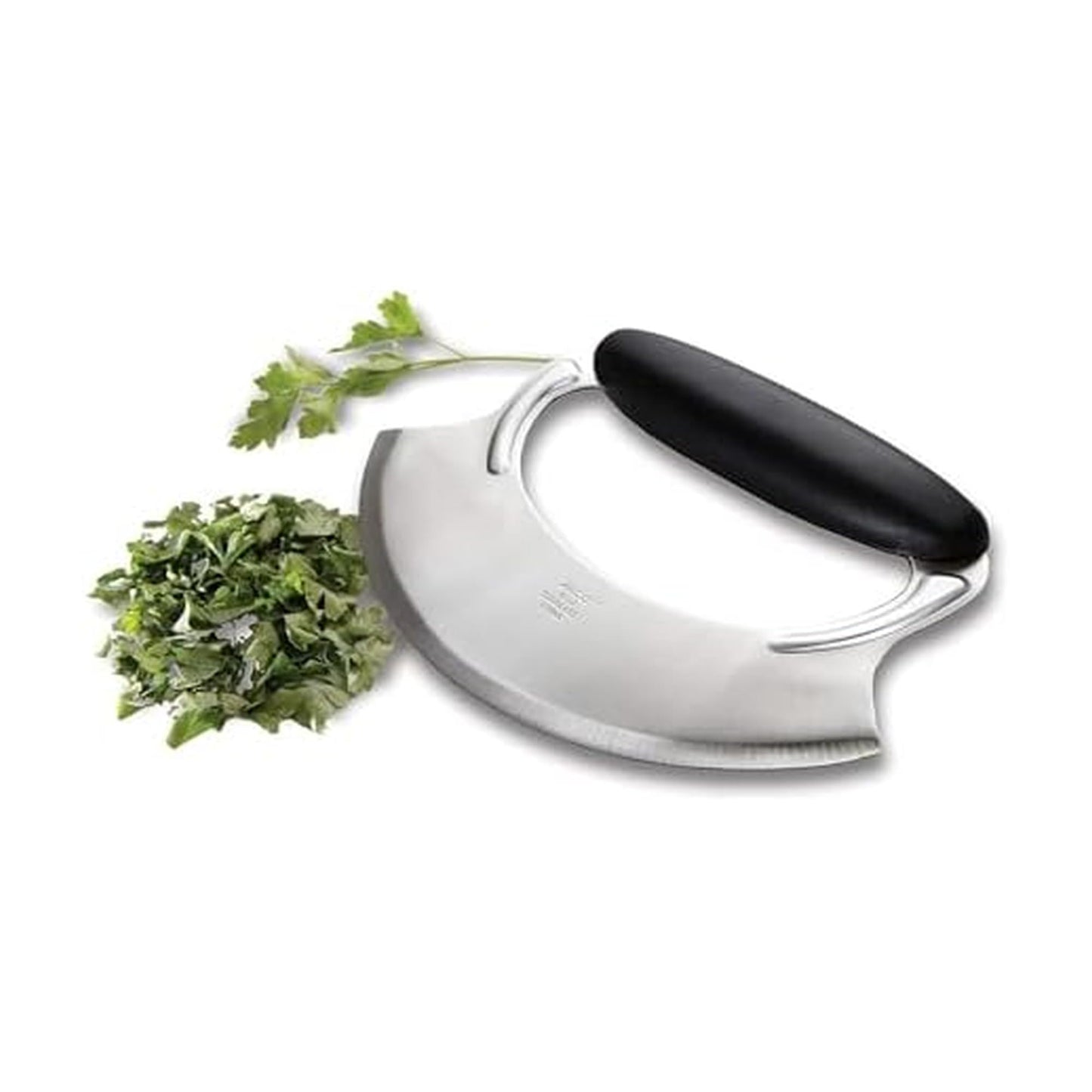 Amco Mezzaluna Herb Chopper with Silicone Handle & Stainless Steel Blade - 4.9" Dishwasher Safe Chopping Tool for Herbs, Vegetables & Garlic - Non-Slip Grip, Easy to Use & Comfortable to Hold