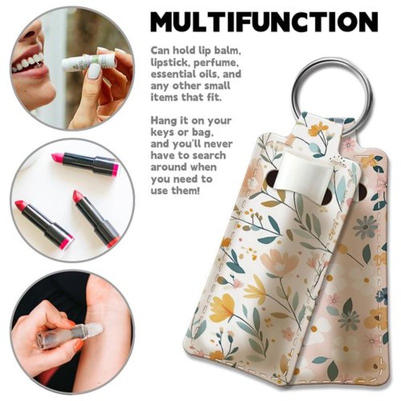 OLYCRAFT 2pcs Lipstick Holder Keychain Flower Pattern Lip Balm Holders Elastic Diving Fabric Lipstick Keychains Portable Lipstick Holder Bags Lipstick Sleeve Key Ring Holder for Lipstick Chapstick