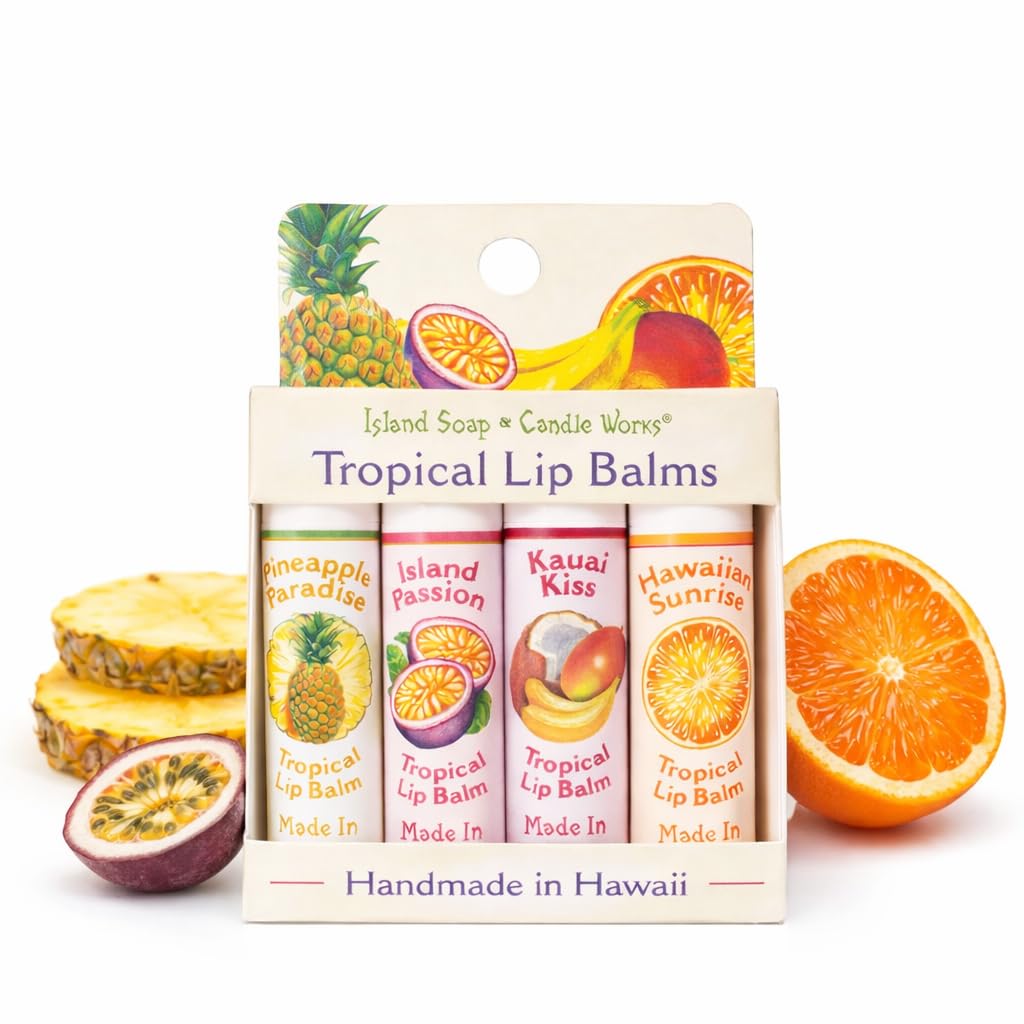 Tropical Lip Balm Stick Sample Pack - 4 Assorted Flavors | Moisturizing & Handmade in Hawaii
