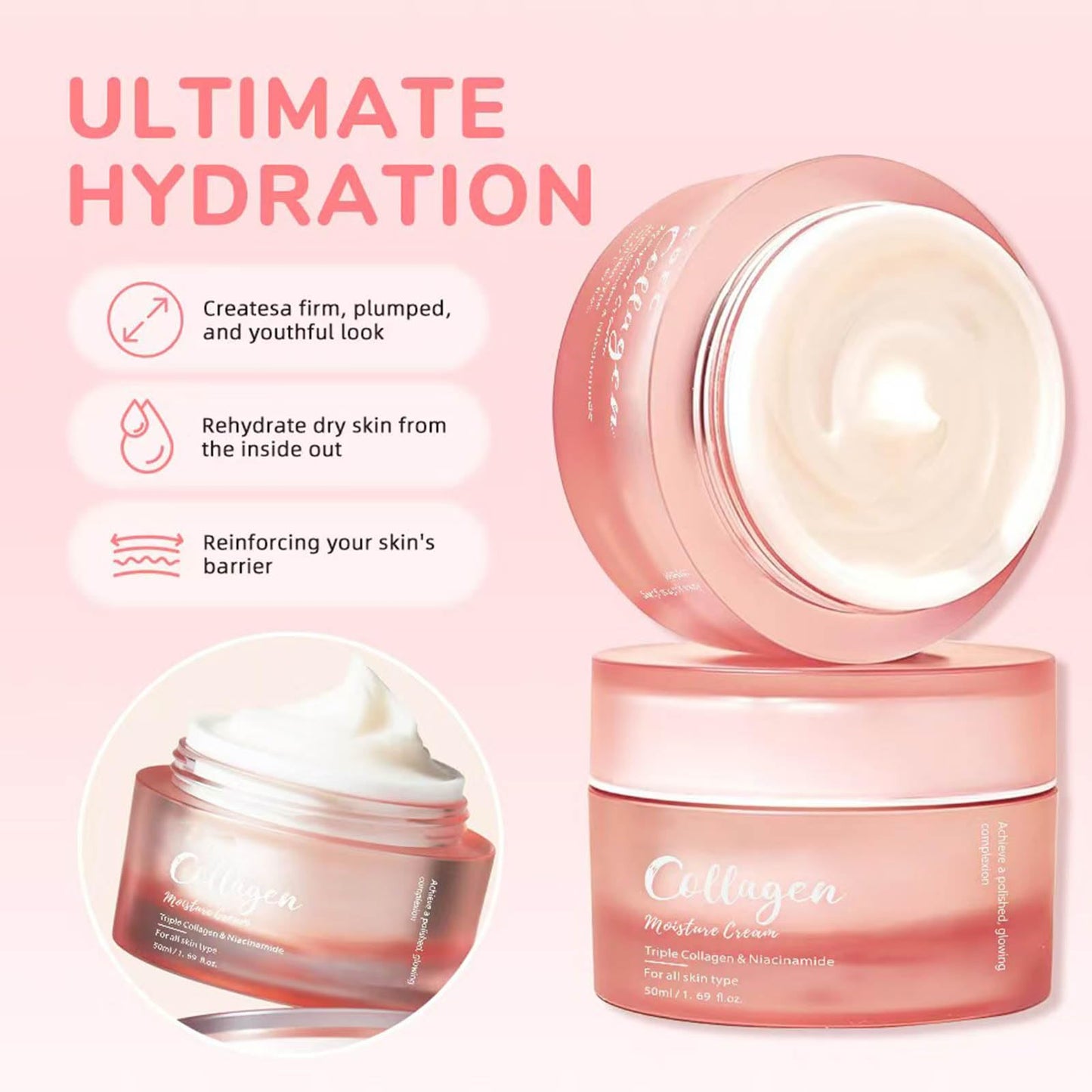TWLBXMG Collagen Moisture Cream for Face, Triple Collagen & Niacinamide Firming, Anti-Wrinkle & Elasticity Boosting Face Cream, Hydrating Brightening Facial Moisturizer for All Skin Types, 1.69 Fl Oz