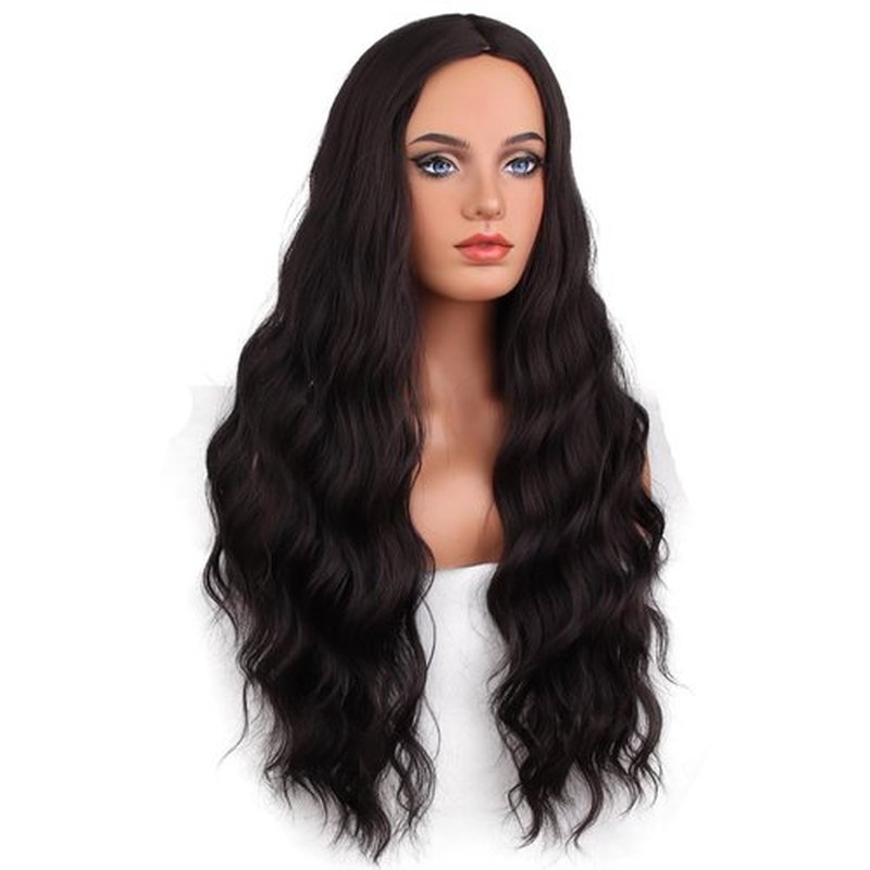 MAGQOO Dark Brown Wig for Women Long Curly Wavy Dark Brown Wig Middle Part Synthetic Heat Resistant Halloween Cosplay Costume Party Wig