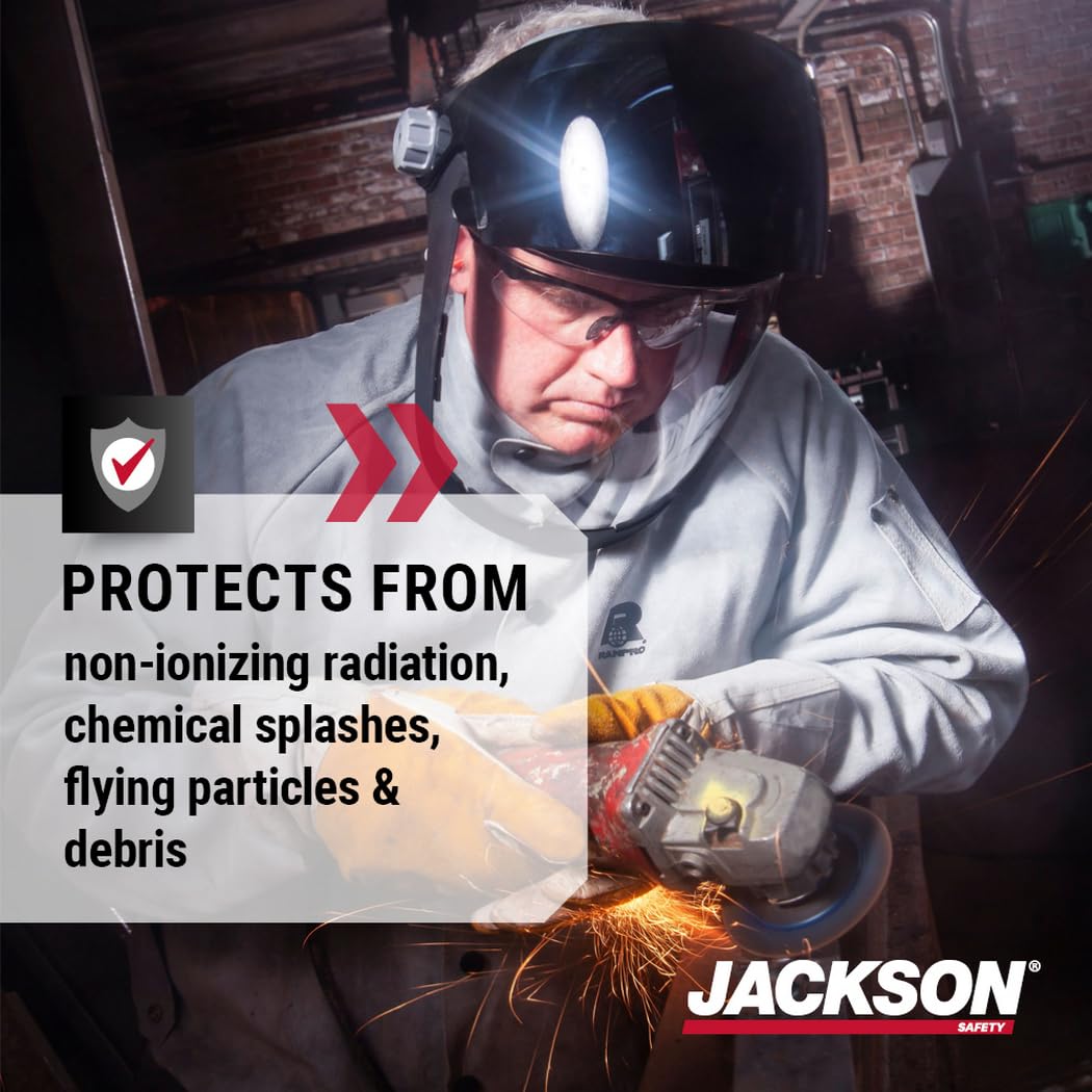 Jackson Safety QUAD 500 Series Face Shield - Clear Anti-Fog Window with Chin & Side Guard Protection - ANSI Z87.1 + High Impact & OSHA Compliant - (Available in Multiple Styles & Headgear Options)