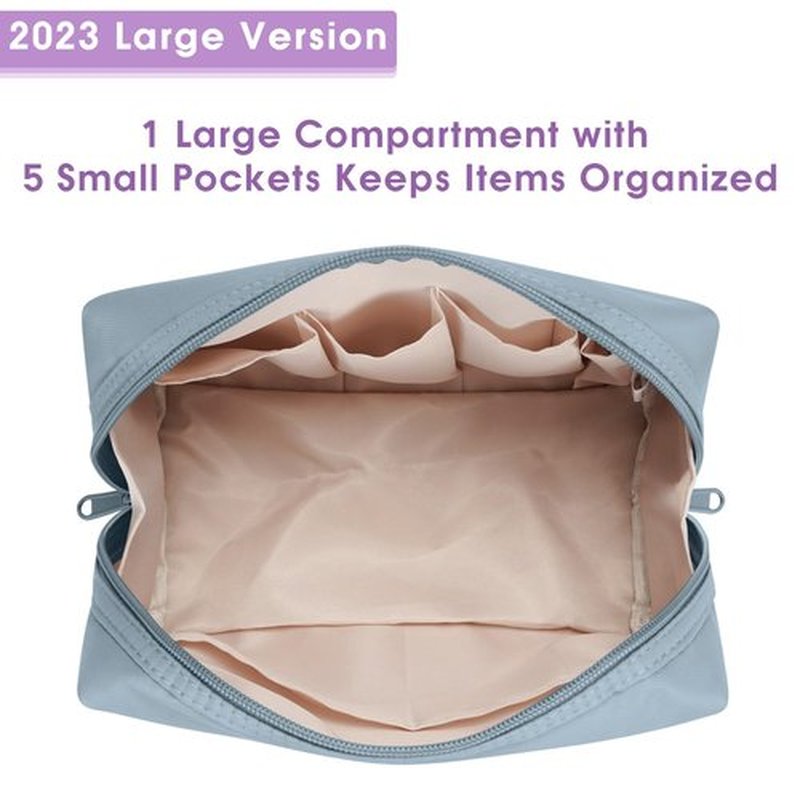 Large Makeup Bag Zipper Pouch Travel Cosmetic Organizer for Women (Large, Greyish Blue)