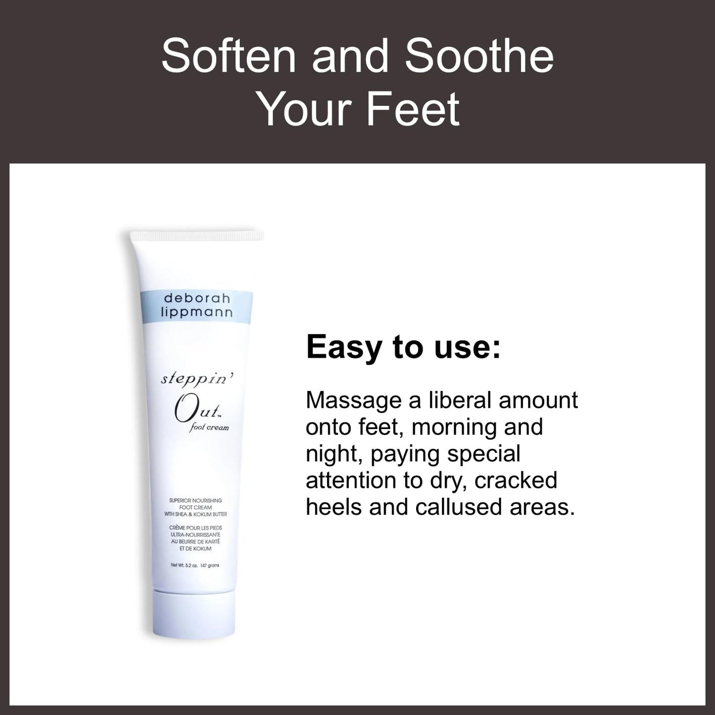 Deborah Lippmann Steppin' Out Foot Cream - Moisturizing & Non-Greasy, 5.2 Oz for Soft, Healthy Feet