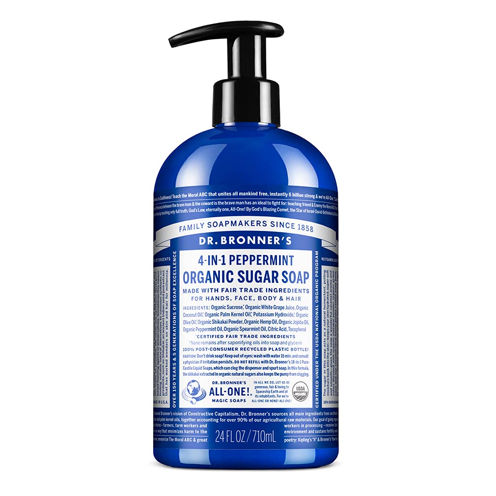 Dr. Bronner's Organic Sugar Soap (Baby Unscented, 24 Ounce) - Made with Regenerative Certified Organic Oils, Sugar & Shikakai Powder, 4-in-1 Use: Hands, Body, Face and Hair- Liquid Soap, Nourishes
