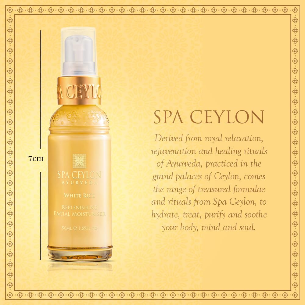 SPA CEYLON WHITE RICE Replenishing Facial Moisturiser | Hydrating Cream with Organic Rice Bran Oil | Vegan | Normal to Dry Skin | 60ml