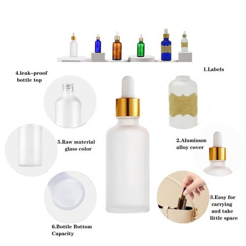 12 Pack,Clear Frosted Glass Dropper Bottle for Essential Oils,Empty Glass Liquid Holder With Glass Eye Dropper,Golden Caps Travel Perfume Cosmetic Container-Pipette&Funnel included (50ml/1.75oz)