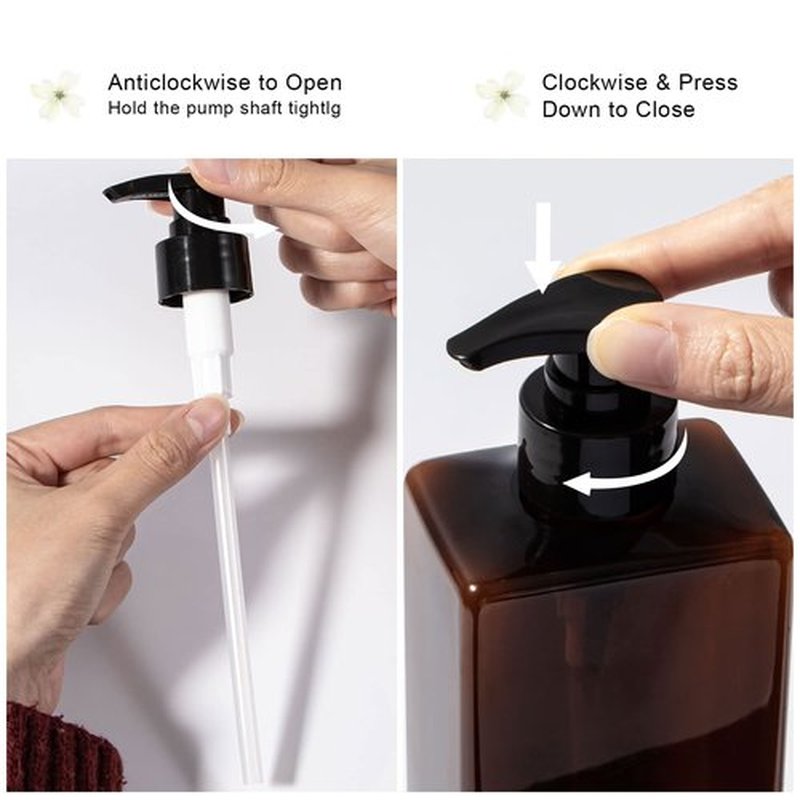 Pump Bottles for Liquids, Yebeauty 2pcs Shower Pump Bottles 17oz 500ml Empty Pump Bottle Lotion Soap Dispenser Liquid Container Plastic Soap Dispenser for Kitchen,Bathroom Body Wash, Amber