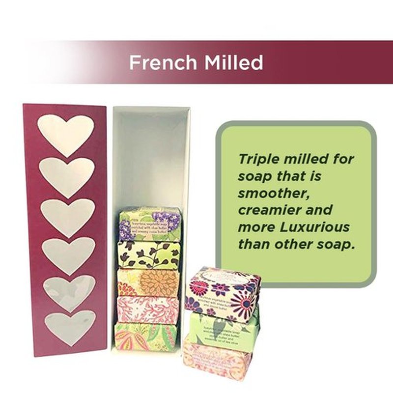 Jolitee French Milled Botanical Soap Sampler Set of 9 - Individually Wrapped Vegetable-Based Mini Soaps with Essential Oils, Shea Butter, and Natural Extracts (Valentine's Day)