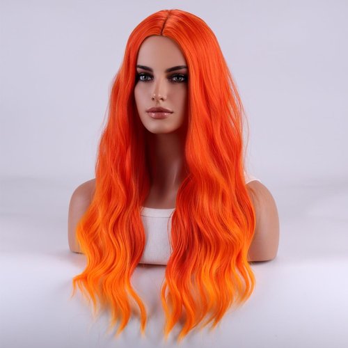 PATTNIUM Orange Ombre Wig Flame Fire Wig Long Curly Wavy Ombre Orange Wig for Women Girls Synthetic Heat Resistant Wig with Wig Cap
