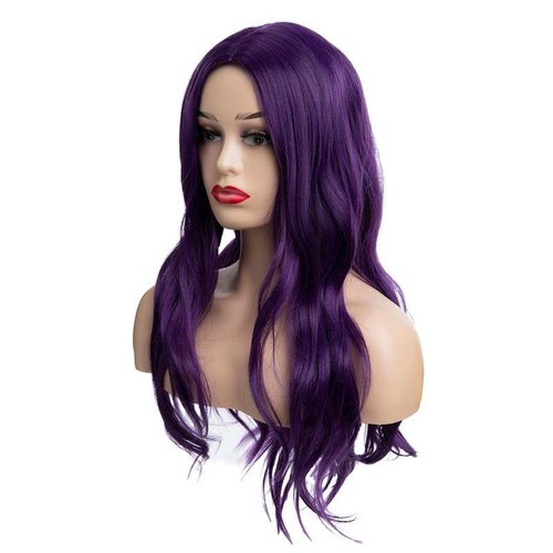 RicHyun Purple Wig Long Curly Wavy Purple Wig Middle Part Cosplay Wig Synthetic Heat Resistant Costume Halloween Wigs for Women Girls (Dark Purple)
