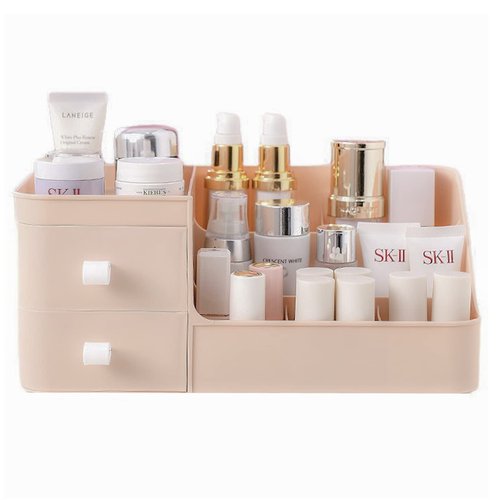 POFUOT skin care organizer,Makeup Desk Organizer With Drawers,Countertop Organizer for Cosmetics,Vanity brush with Holder for Lipstick, Brushes, Eyeshadow, and Desktop (polar pink)