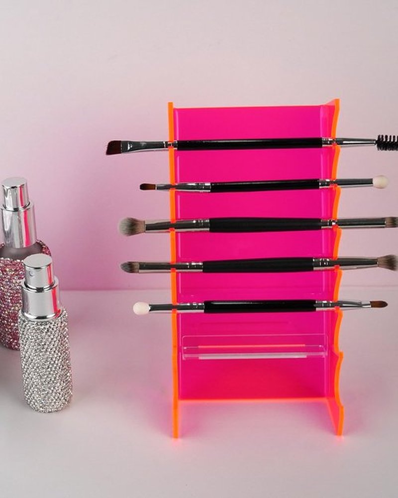 Blingtrail Acrylic Makeup Brush Holder for Vanity, Unique Office Desk Accessories For Women Aesthetic, Pen Display Stand Holder, Makeup Brush Drying Rack, Make Up/Hair/Paint Brush Holder, Pink